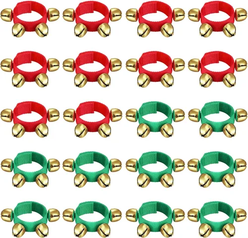 Miniatura 9 de LEIFIDE 20 pulseras de Navidad con campanas para muñeca, instrumentos musicales agitados, pulsera de ritmo ajustable, para escuela, familia