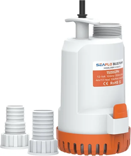 SEAFLO Bomba de utilidad portátil de 12 V, 2000 GPH, sumergible pequeña bomba de sumidero de respaldo, bomba de drenaje, salida de 1-1/8 pulgadas y