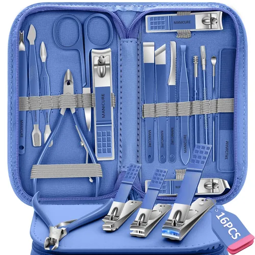 Miniatura 9 de Juego de manicura 16 en 1, kit profesional de pedicura de acero inoxidable, juego de cortaúñas para uñas de los pies, kit de aseo masculino, kit