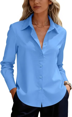 Miniatura 18 de siliteelon Camisas de vestir con botones para mujer, camisas de vestir de manga larga para mujer, camisas de trabajo de algodón de ajuste regular