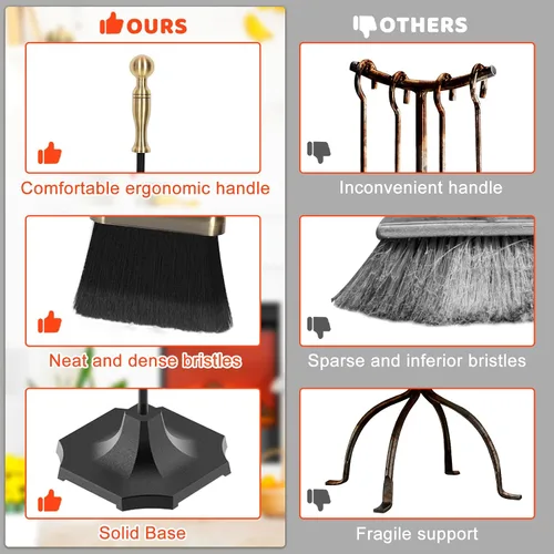 Miniatura 7 de Juego de 5 herramientas para chimenea de 31 pulgadas, herramientas de hierro forjado con mango ergonómico, juego de accesorios para chimenea incluye