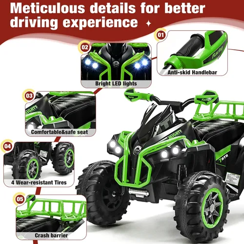 Miniatura 2 de Soar Cuatro ruedas para niños – ATV eléctrico de 4 ruedas para niños de 3 a 6 años, cuatrimoto de 12 V con luces LED, música, velocidad alta/baja
