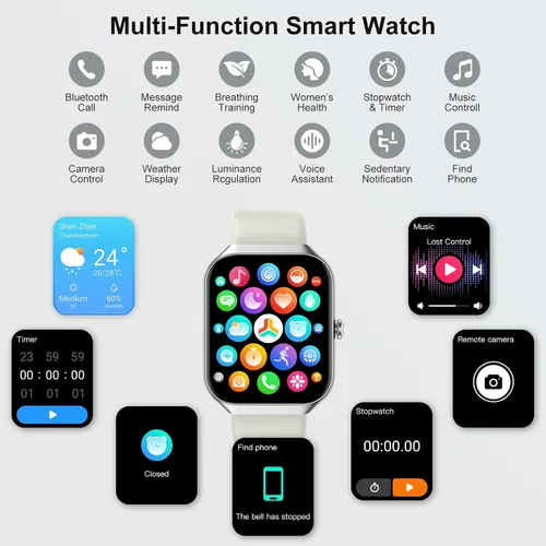 Miniatura 5 de Jugeman Relojes inteligentes para mujer (respuesta/hacer llamada), 1.96 pulgadas HD nuevo reloj inteligente con frecuencia cardíaca, monitor de Beige