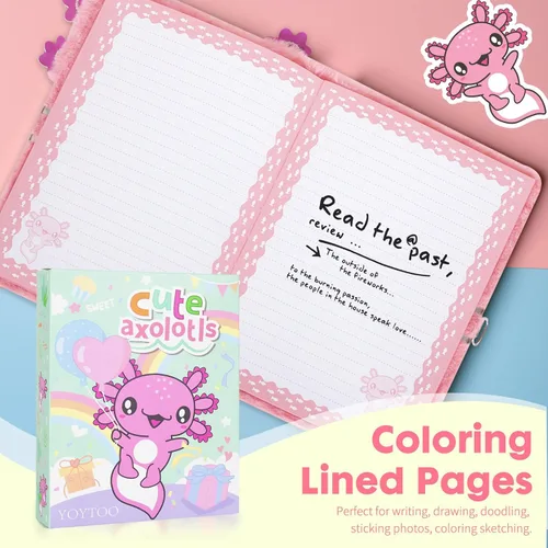 Miniatura 4 de Diario de ajolote para niñas con cerradura, juguetes de ajolote de felpa, regalo para niñas adolescentes, cuaderno de escritura para niños, regalos