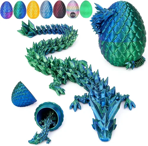 Miniatura 12 de YILCER Huevo de Dragón Impreso en 3D de 12 Pulgadas, Juguetes Fidget de Dragón de Cristal Articulado Misterioso, Juguetes Sorpresa de Animales Láser