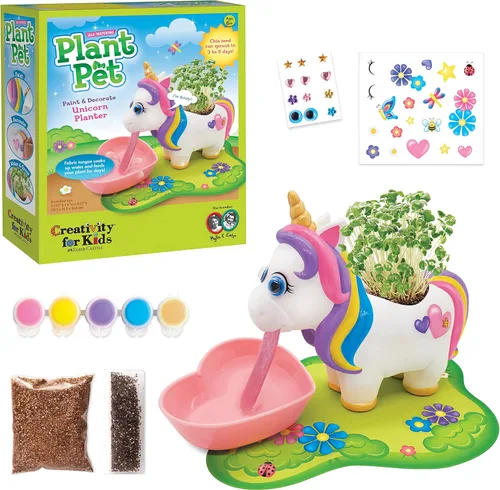 Creativity for Kids - Mascota de planta auto-regante de unicornio, manualidades de unicornio para niñas y niños, kit de manualidades DIY para niños