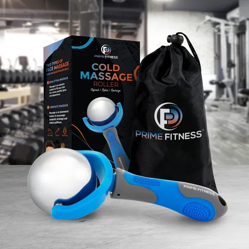 Miniatura 2 de PRIME Fitness Bola de rodillo de masaje frío Terapia de frío Bola de rodillo de hielo con mango Cryo Stick Alivia el dolor muscular (azul)