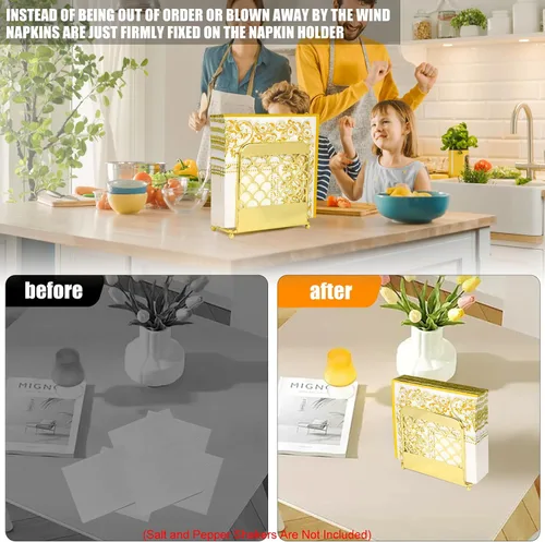 Miniatura 3 de Servilletero para mesa, servilleteros dorados para servilletas de papel y mesas de comedor de cocina y encimeras, elegante dispensador