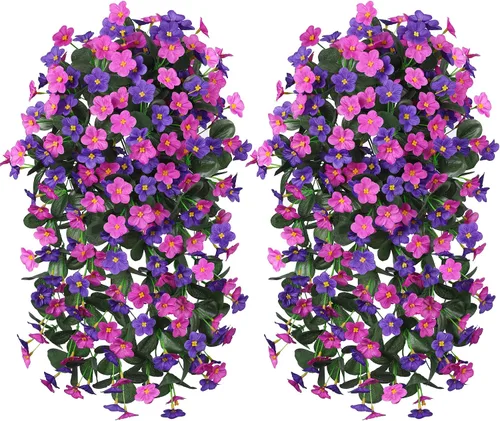 Miniatura 6 de Flores Artificiales Falsas Colgantes Plantas para Decoración de Exterior Invierno Verano, 2PCS Flores de Margarita de Seda Sintética de Aspecto Real