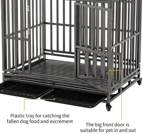 Miniatura 4 de LUCKUP Jaula de metal resistente para perros medianos y grandes, corral para mascotas con cuatro ruedas, fácil de instalar, 42 pulgadas, color negro