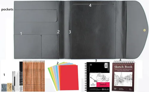 Miniatura 3 de Libro de dibujo, cubierta de cuaderno de bocetos con lápices y cubierta de cuaderno de bocetos, bolsa de artista de cuero, regalos para artistas