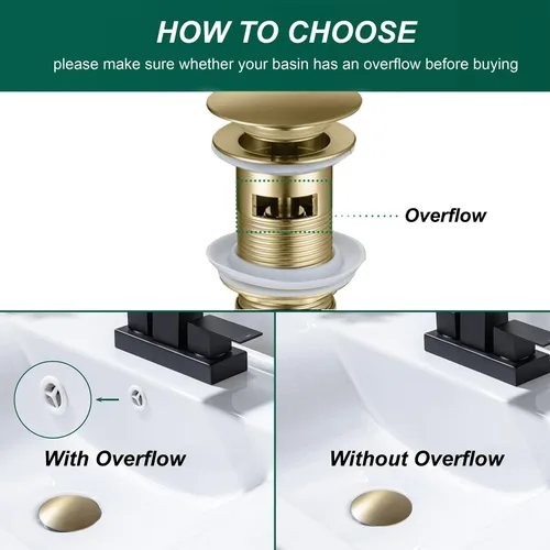 Miniatura 3 de Grifo de cascada de baño central de 4 pulgadas, 2 manijas y 3 agujeros, grifo de lavabo de cascada con desagüe desplegable con desbordamiento, oro