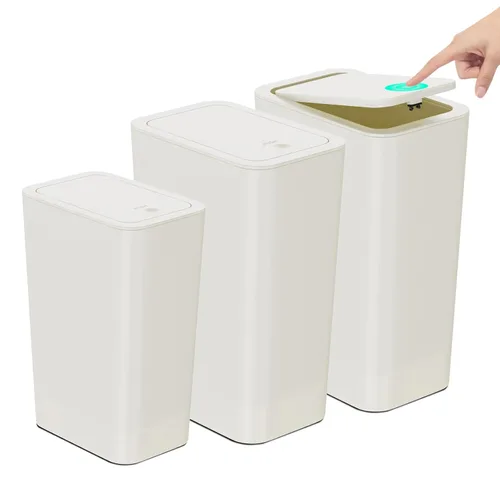 Miniatura 18 de N. NETDOT Basurero de baño con tapa, juego de 3 piezas, 2 paquetes bote de basura delgado para cocina de 4 galones y 1 bote de basura de 2.6