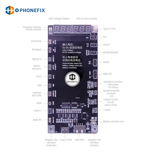 Miniatura 3 de PHONEFIX BA29 Placa de detección de activación de batería para iPhone 5-15 PRO MAX Android Baterías de teléfono Android Probador de carga de placa