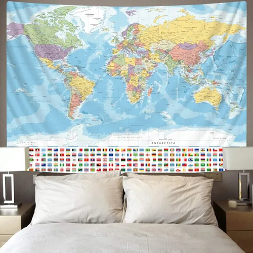Miniatura 5 de KYKU Tapiz grande de mapa del mundo para banderas de pared, tapiz de globo, decoración temática de fiesta, geografía, carteles de aula