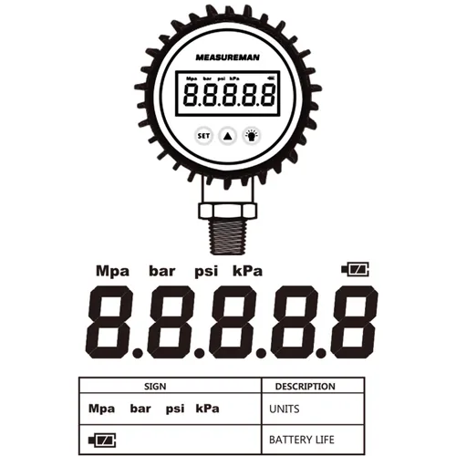 Miniatura 4 de MEASUREMAN Tamaño del dial de 3-1/8", medidor de presión digital, 0-100psi/bar/Mpa/Kpa, montaje inferior NPT de 1/4", precisión del 0.25%