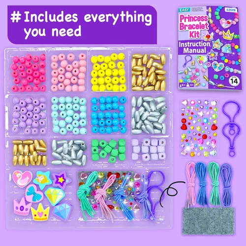 Miniatura 3 de EZCRA Kit de fabricación de pulseras para niños – Haz 14 Kit de joyería para niñas de 5 años de edad - cuentas para niños - juego de manualidades