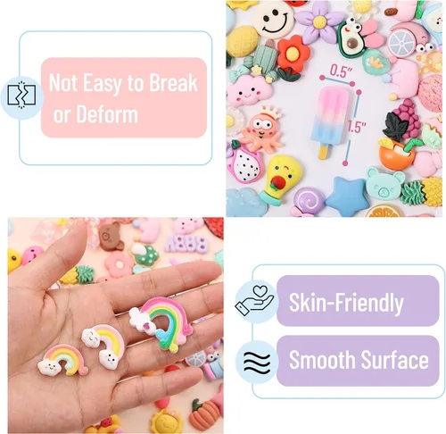 Miniatura 3 de Mr. Pen - Bonitos dijes de slime, 100 piezas, dijes de resina Kawaii con parte trasera plana para manualidades, mini adornos decodificados
