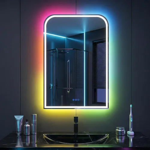 Miniatura 12 de Antok Espejo LED de baño, espejo LED con luces para baño, espejos de tocador iluminados para pared, antivaho, regulable, vidrio templado, función