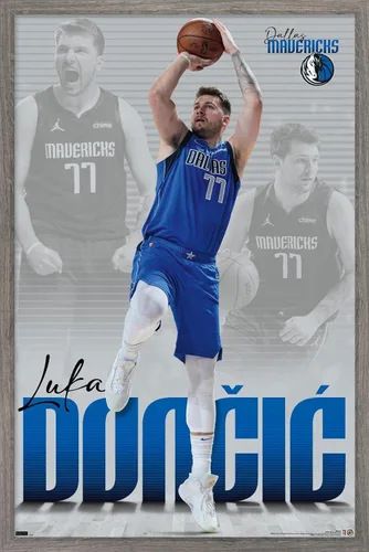Trends International NBA Dallas Mavericks - Póster de pared de Luka Doncic 22, 14.725 x 22.375 pulgadas, versión enmarcada de madera de granero