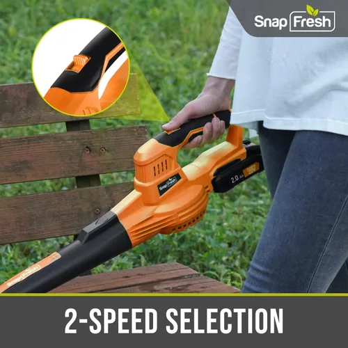 Miniatura 5 de SnapFresh Soplador de hojas inalámbrico Soplador eléctrico de hojas de 20 V con batería de 2.0 Ah y cargador Soplador de hojas ligero de 2