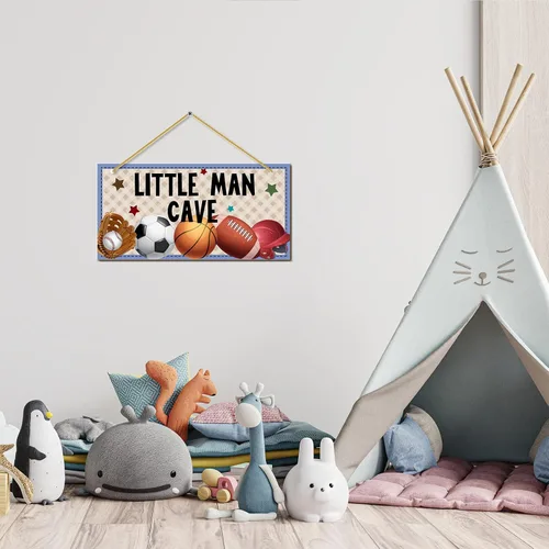 Miniatura 7 de Little Man Cave, decoración de habitación deportiva para niños, letrero de madera para puerta de bebé, decoración de pared para habitación de bebé
