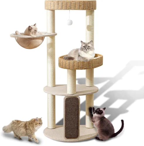 Miniatura 8 de Árbol para gatos de interior, torre para gatos de varios niveles de 54 pulgadas para adultos grandes, casa de árbol resistente para gatos con 4