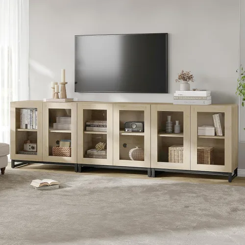 Miniatura 14 de WAMPAT Moderno soporte de TV con puertas de vidrio para televisores de 32 a 40 pulgadas, consola central de entretenimiento con estantes ajustables
