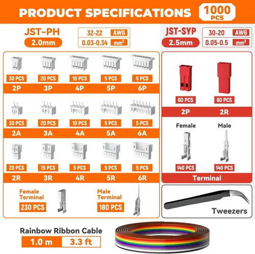 Miniatura 2 de JST-PH Kit de conectores de 0.079 in y JST-SYP de 0.098 in con herramienta de crimpado de trinquete AWG28-17, juego de terminales de cable de 21
