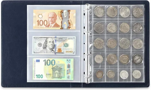 Miniatura 3 de MUDOR Carpeta clásica vacía de poliuretano de alta calidad, 4 anillas, libro de stock para sellos, documentos, monedas, billetes de banco (azul)