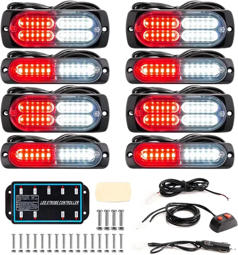 Miniatura 9 de 8 piezas Luces LED Intermitentes Estroboscópicas de Emergencia de Montaje en Superficie con Controlador para Camiones, Vehículos, Automóviles (4Y4W)