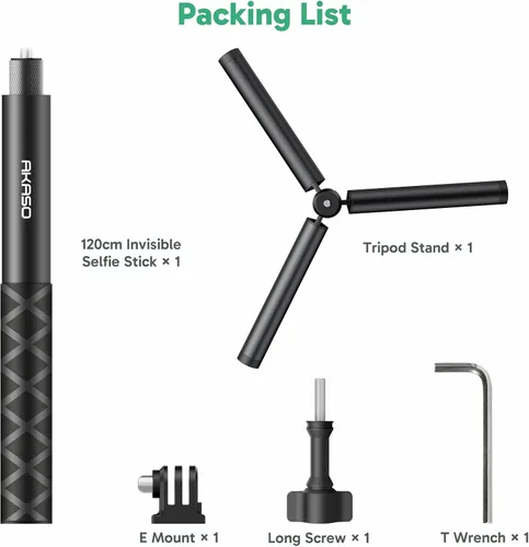 Miniatura 7 de AKASO Barra Selfie Extensible de 1.2M y Soporte de Trípode Accesorios para Cámara de Acción Compatible con AKASO EK7000/Brave 4/Brave 7 LE/Brave