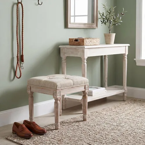Miniatura 4 de Banco de entrada vintage francés de tela de lino, asiento otomano pequeño con patas de madera para piano/entrada, dormitorio, sala de estar, pasillo