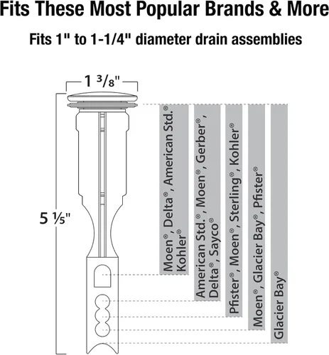 Miniatura 4 de Danco Reemplazo de tapón emergente para fregadero de baño para montaje de drenaje emergente de lavabo, níquel cepillado, 11042
