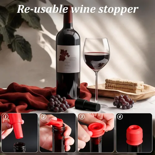 Miniatura 4 de Paquete de 9 tapones de vino de silicona para mantener el vino espumoso fresco, tapones de cerveza y champán (colores aleatorios)