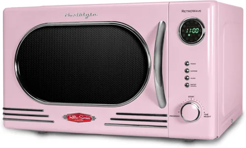 Miniatura 25 de Nostalgia Horno microondas retro compacto para encimera, 0.7 pies cúbicos, 700 vatios con pantalla digital LED, bloqueo para niños, interior fácil