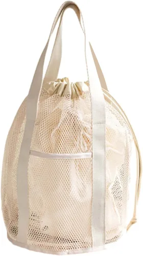 hatleues Neceser de malla con diseño de cordón, organizador de ducha de malla de mano, plegable, ligera, para viajes, Beige