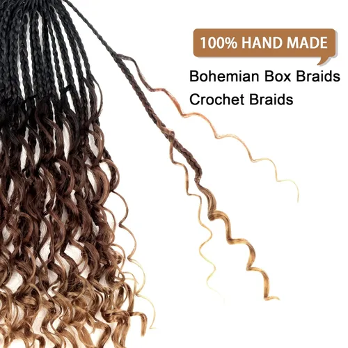 Miniatura 4 de Goddess - 8 paquetes de cabello sintético de ganchillo de 20 pulgadas, trenzas de caja (box braids) 3X estilo bohemio con extremos rizados, ideales