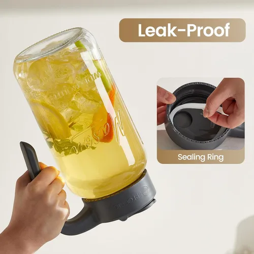 Miniatura 3 de Jarra Mason Jar de 64 onzas con tapa, boca ancha, jarra de agua de vidrio de 2 cuartos de galón con tapa, resistente, a prueba de fugas, té helado