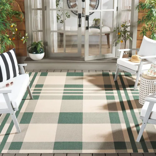 Miniatura 16 de SAFAVIEH Alfombra Lavable para Exteriores Colección Courtyard - 2'3" x 4', Beige y Azul, Patrón a Cuadros, No Desprende Pelusa y Fácil Limpieza