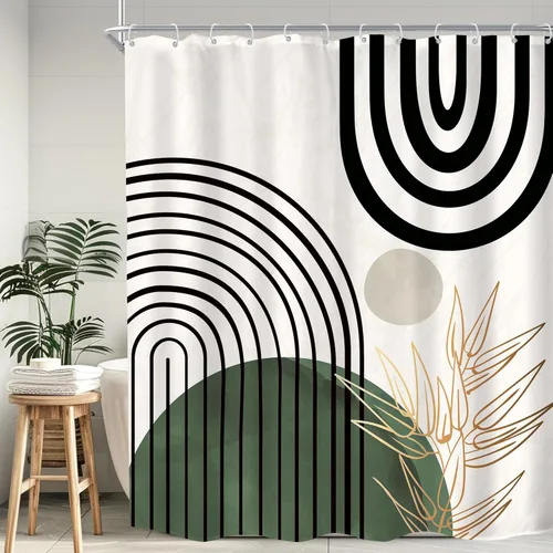 Miniatura 22 de KOMLLEX Cortina de ducha abstracta bohemia para decoración de baño, 60 pulgadas de ancho x 72 pulgadas de alto, cortina de ducha verde, hojas