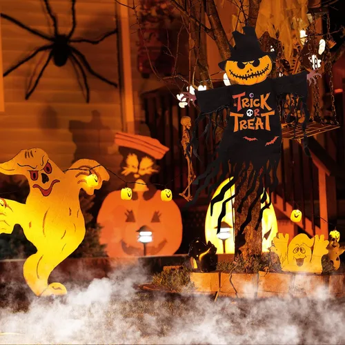 Miniatura 6 de Bandera de Jardín de Halloween para Exteriores Decoraciones al Aire Libre Impresas Doble Cara, Calabaza Fantasma Banderas de Patio para Invierno
