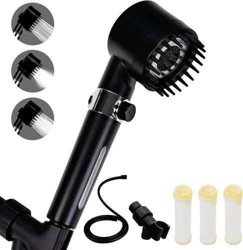 Cabezal de ducha filtrado con mano, flujo de agua de alta presión y 4 modos de pulverización, lavado a presión para agua dura, juego de cabezal de