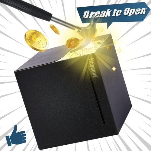 Miniatura 5 de hicocool Alcancía para adultos debe romperse para abrir, alcancía de acero inoxidable para adultos para dinero real, banco de dinero de metal Negro