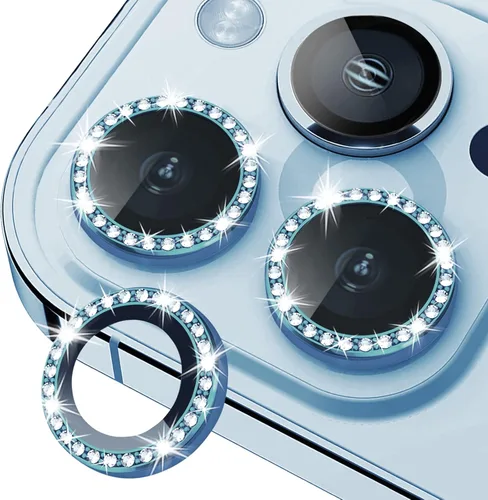 Bling Diamond - Protector individual de lente de cámara para iPhone 13 Pro / 13 Pro Max, cubierta de protección de lente de cámara de vidrio