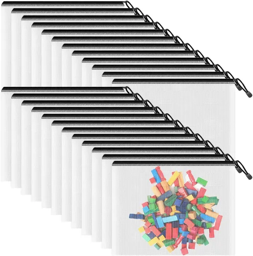 Miniatura 7 de Smarpau Bolsa grande con cremallera de malla A3, paquete de 24 bolsas de 12 colores con cremallera de 17.4 x 12.4 pulgadas para organizar, bolsas