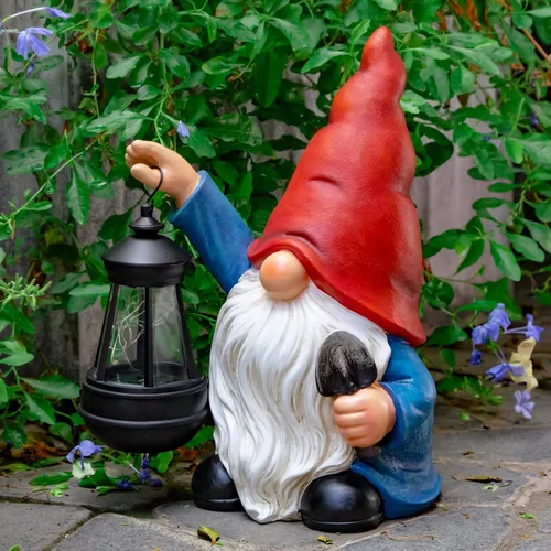 Miniatura 2 de Estatuas de gnomos de jardín para exteriores con pala, gnomo solar con farol, luces LED, decoración de terraza, Navidad, patio, césped, porche