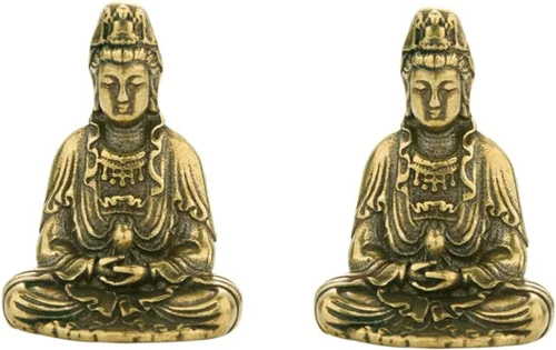 ARTIBETTER 2 piezas de escultura religiosa figura Sakyamuni adornos coleccionables Mini diosa en artesanía vintage Guan decoración Avalokitesvara