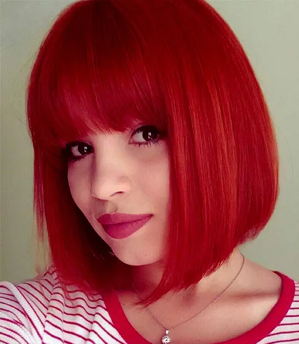 Miniatura 8 de Peluca de pelo corto Bob con flequillo recto sintético peluca natural como pelo real 12 pulgadas