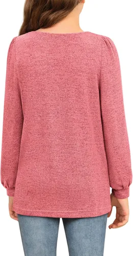 Miniatura 5 de BZB Camisas de manga larga para niñas, estilo casual, cuello cuadrado, túnica para otoño e invierno, ropa de 5 a 14 años